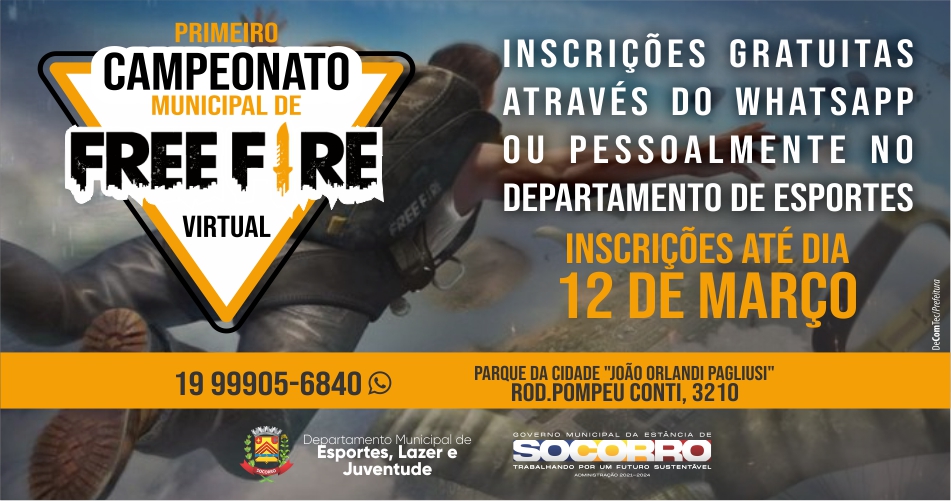 Departamento de Esportes realizará o primeiro campeonato online de Free Fire de Socorro