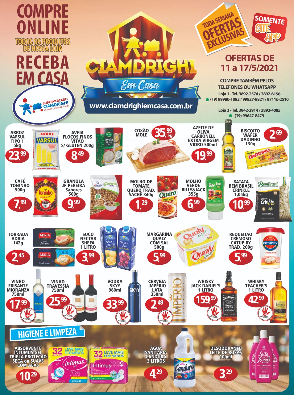 Ciamdrighi tem ofertas em pizzas, hortifrúti e pelo delivery, para a quarta-feira