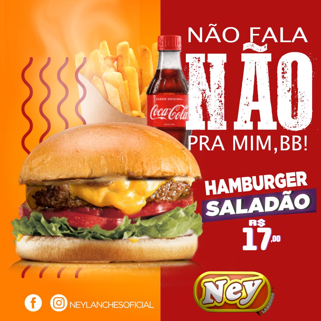 Ney Lanches tem domingo com Hambúrguer Saladão, batata frita e Coca-Cola no combo