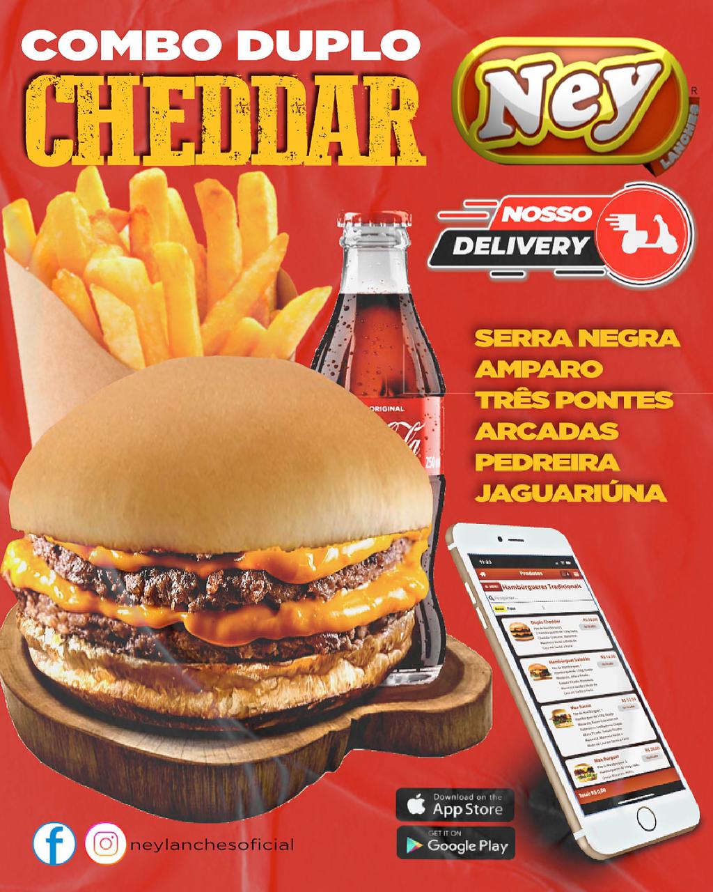 Ney Lanches tem Duplo Cheddar, com batata frita e Coca-Cola 200ml, no combo da sexta-feira
