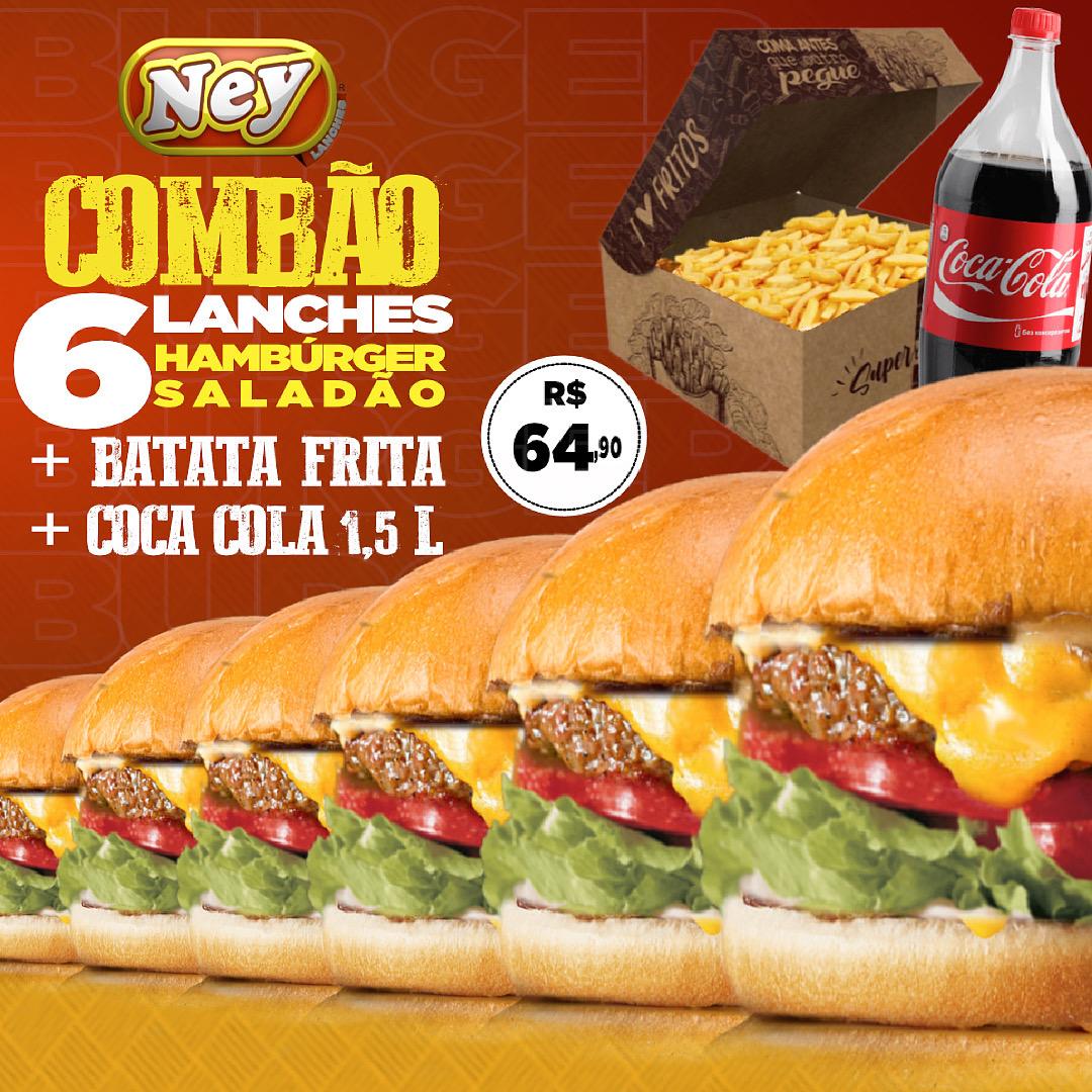 Segunda-feira com seis lanches, Coca-Cola 1,5 litro e batata frita no Combo do Ney
