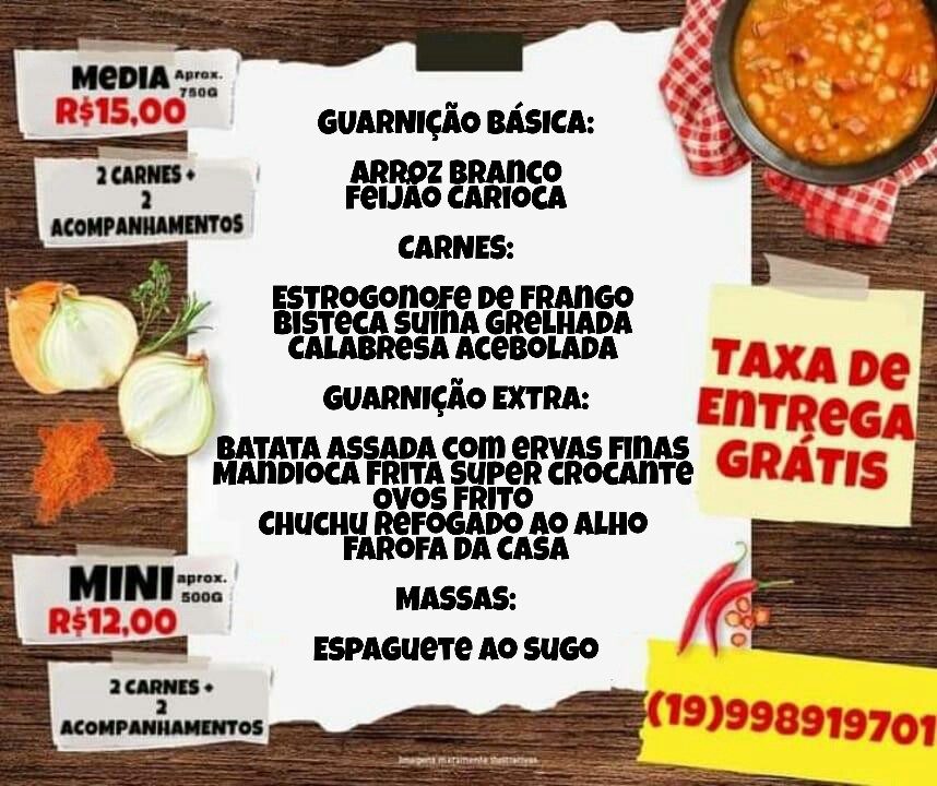Opa Marmitaria tem estrogonofe de frango, bisteca, calabresa acebolada, mandioca super crocante, espaguete e muito mais, nesta quarta-feira