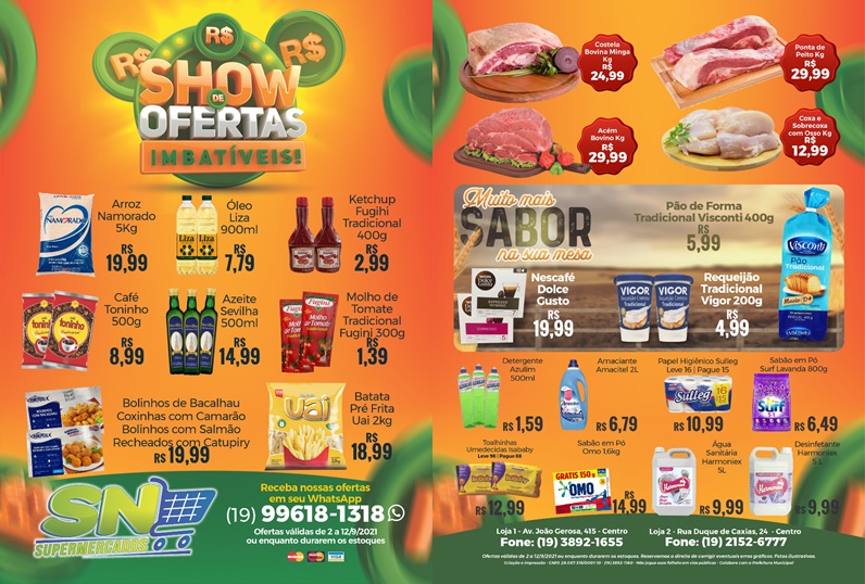 SN Supermercados tem domingo de ofertas em carnes, matinais, laticínio, higiene e limpeza