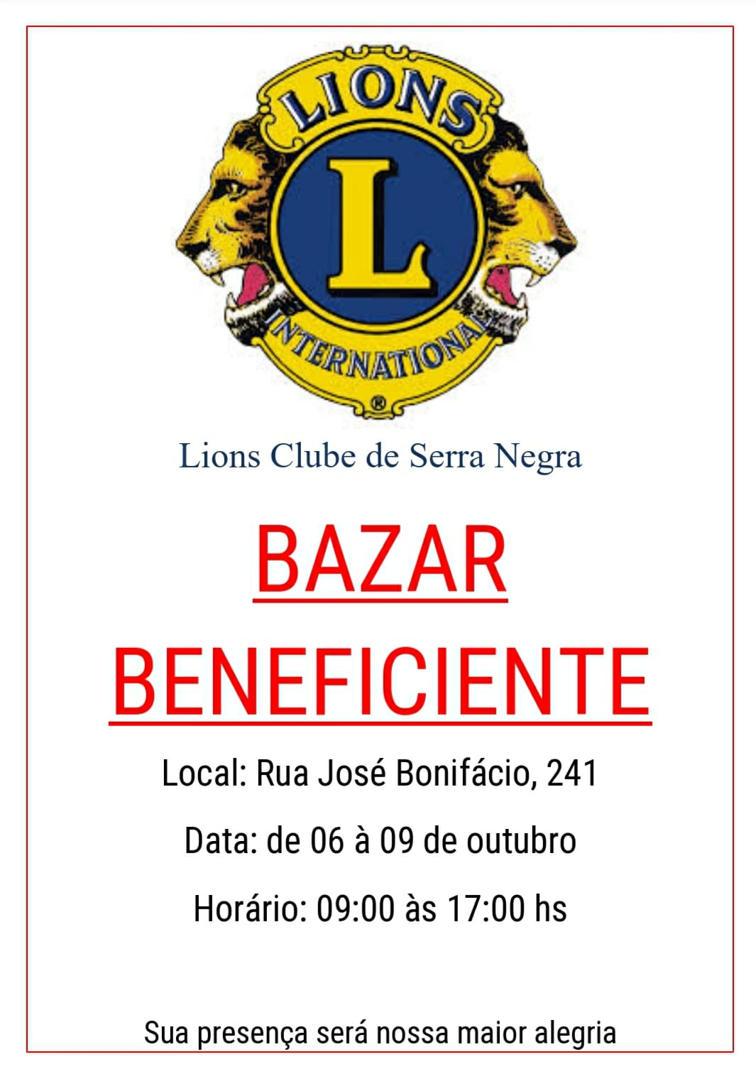 Lions Clube de Serra Negra realiza bazar beneficente até sábado