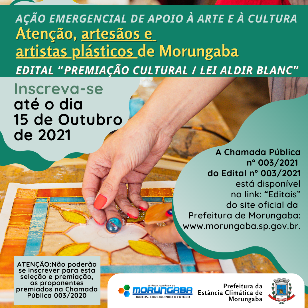 Prefeitura de Morungaba abre inscrições para premiação de artistas plásticos e artesãos pela Lei Aldir Blanc