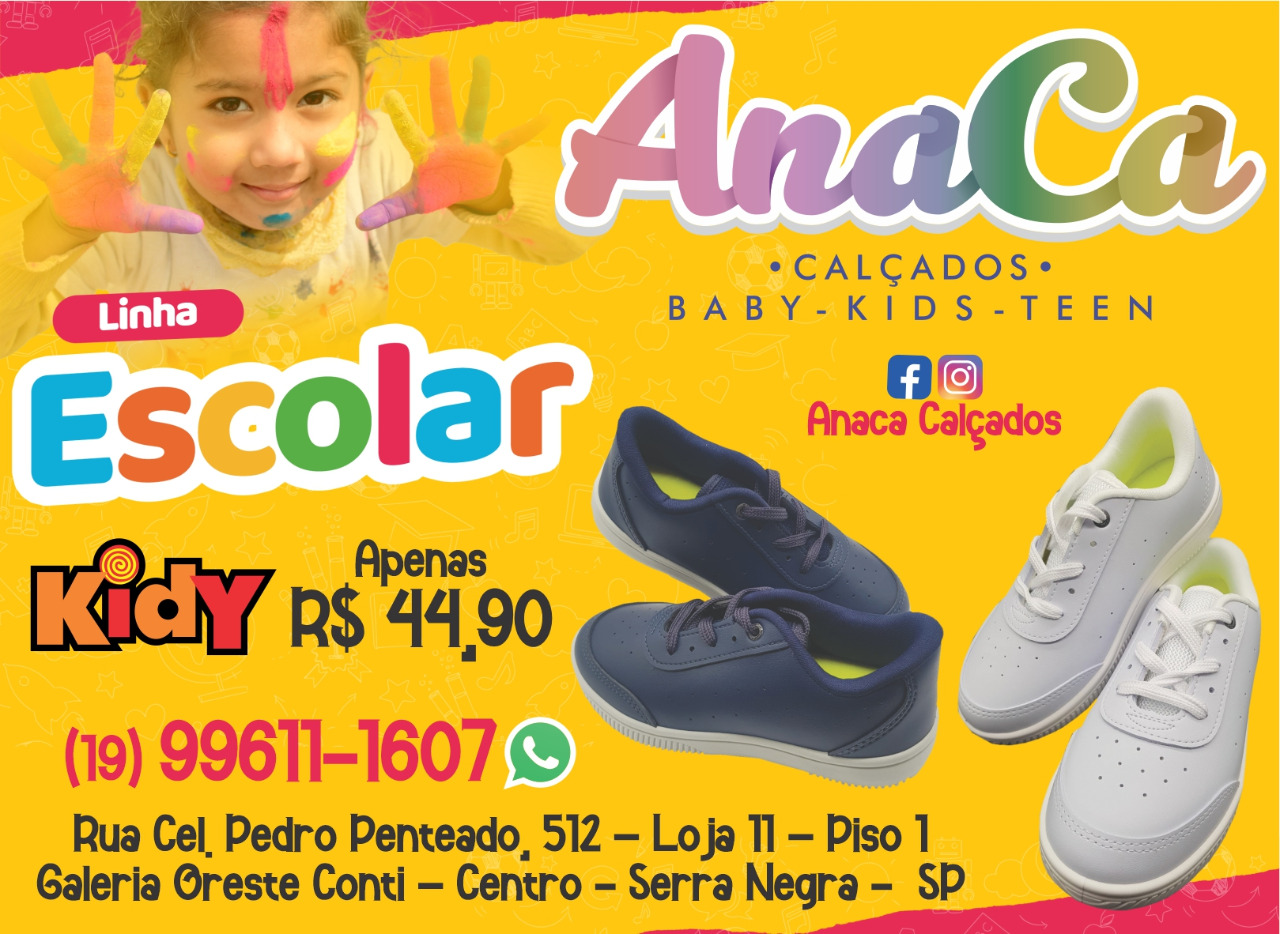 Promoção em calçados infantis é na AnaCa Calçados, em Serra Negra