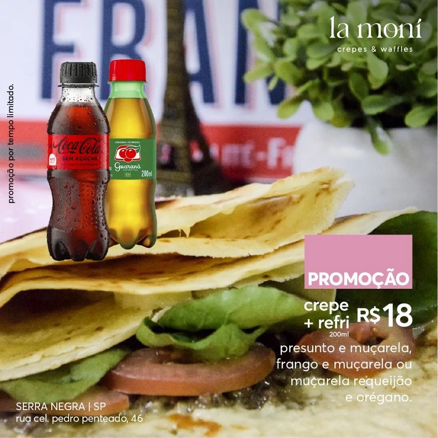 La Moni tem combo com Crepe Francês e refrigerante para o fim de semana