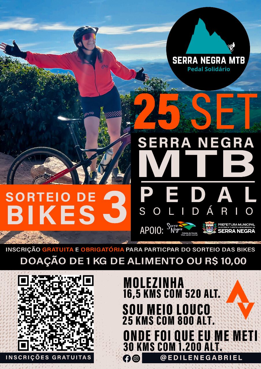 Pedal Solidário acontece amanhã, em Serra Negra