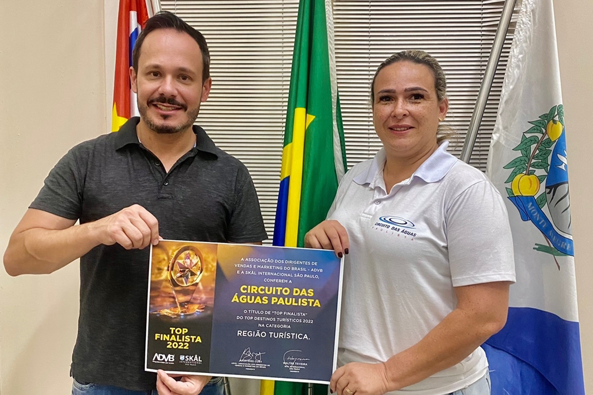 Circuito das Águas Paulista recebe certificado de finalista do prêmio Top Destinos Turísticos