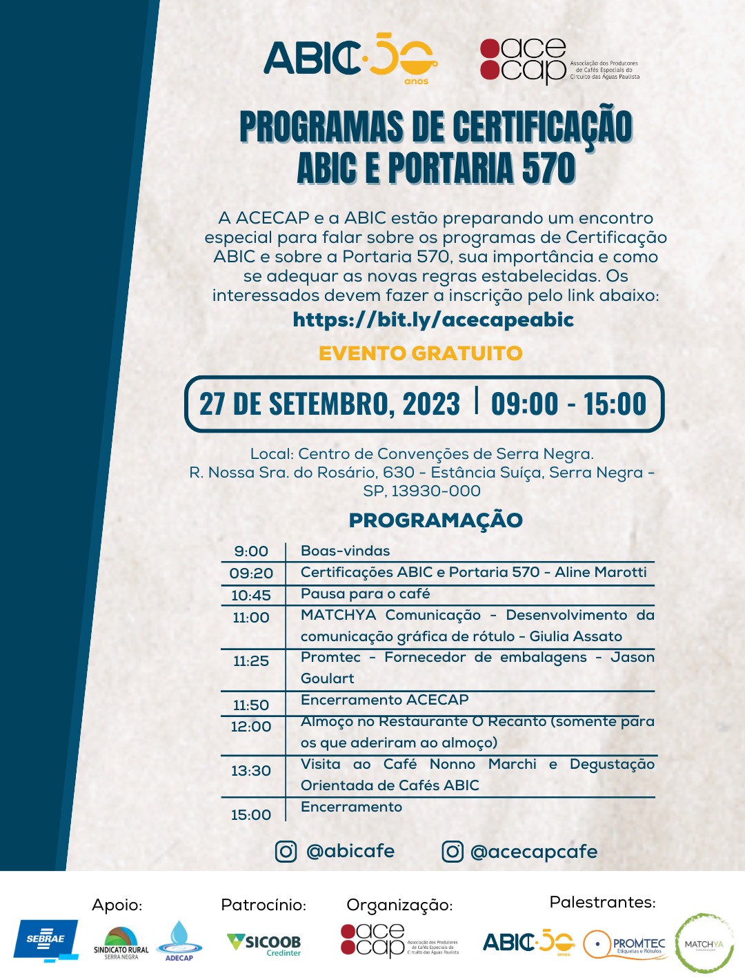 Workshop gratuito sobre Certificações ABIC e a nova Portaria 570 acontece em Serra Negra